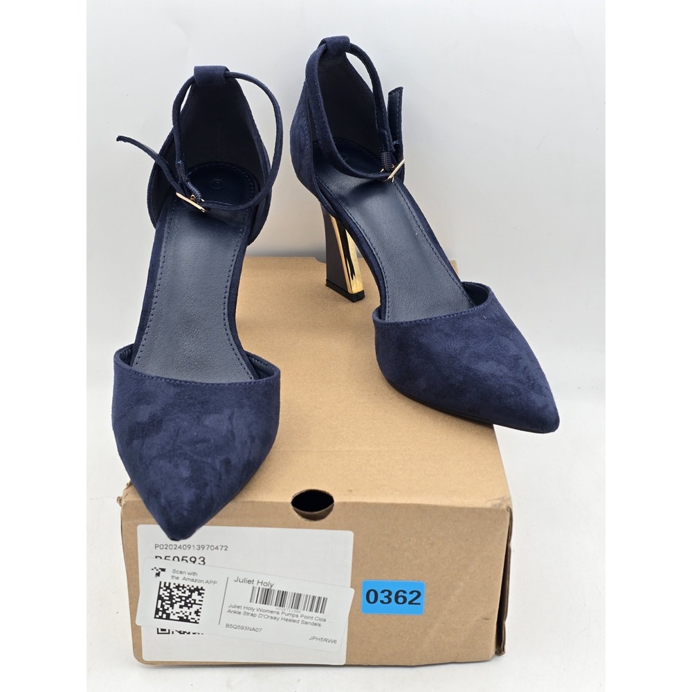 Juliet Holy Womens Pumps Point Closed Toe Heels Buckle Ankle Strap D'Orsay Sz 7
